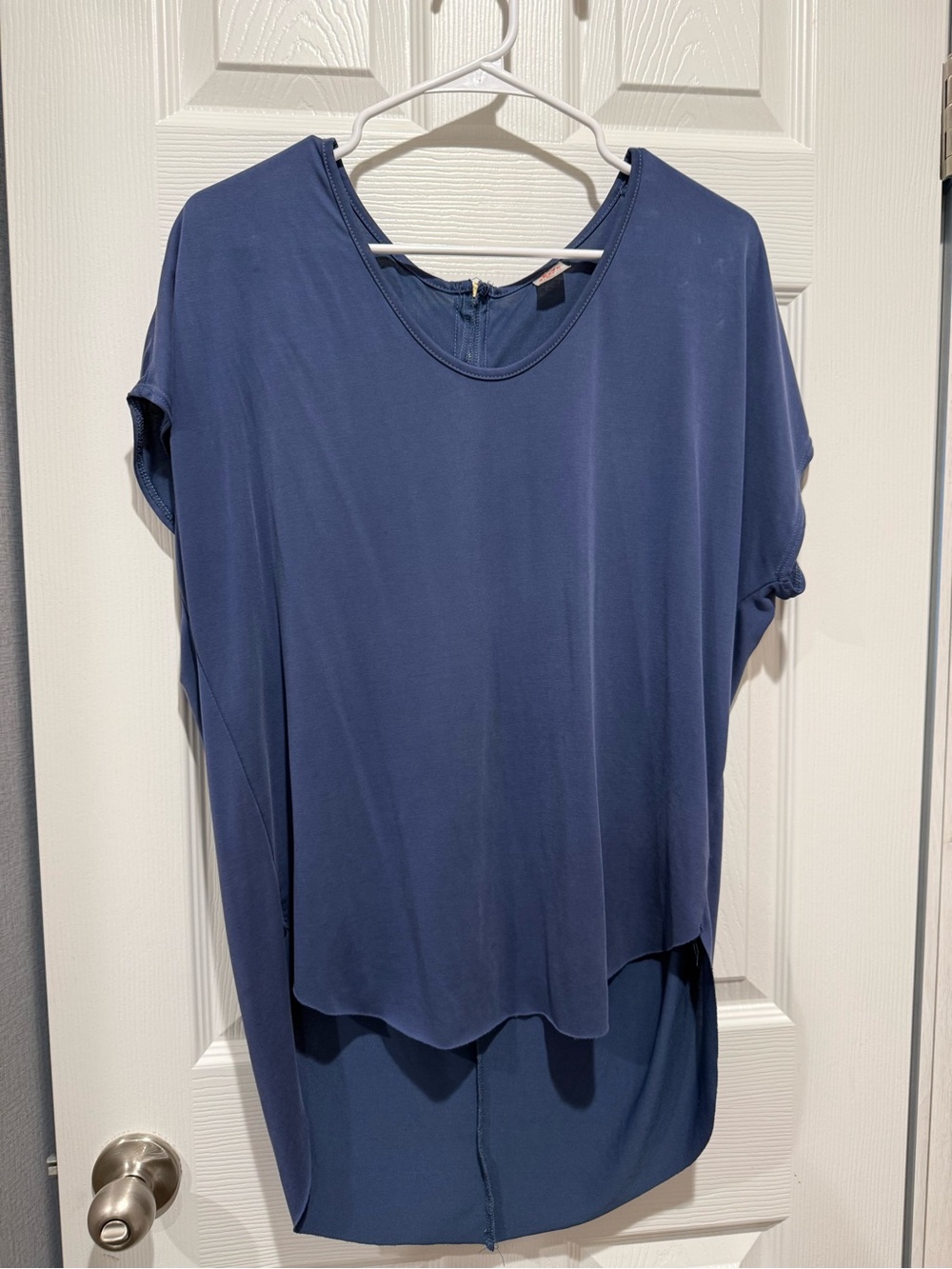 Women's Navy Short-Sleeve Layered Tunic Top